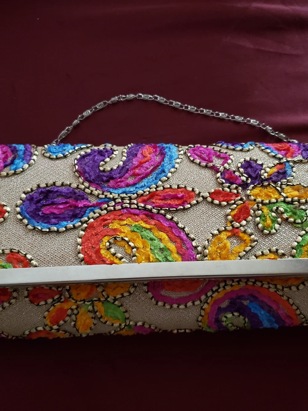Multicolor Embroidered Paisley Dressy Clutch with Chain Strap, Gorgeous ! NWT - Picture 1 of 8